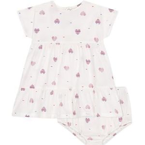 Petit Bateau Jurk met korte mouwen en bloeiende babymeisjes, ecru/meerkleurig, 6 Maanden