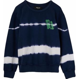 Replay Losse fit sweatshirt voor jongens, 010 Tye & Dye Blue/White, 8 Jaar