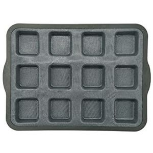 Zenker 685528 plaat met 12 vierkante vingerafdrukken, taartplaat, vierkante taartvorm, siliconen, glasvezel, zwart, 36,3 x 26 x 3 cm