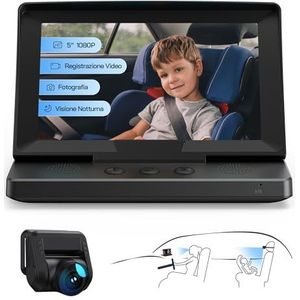 WOLFANG 1080P Baby Autocamera, USB-C Plug and Play Eenvoudige installatie, 5” Scherm Auto Babyfoon met Nachtzichtcamera, Breed Helder Zicht voor Achterbank