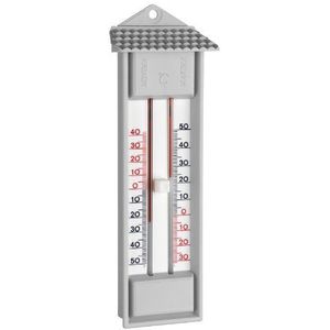 TFA Dostmann analoge maximum-minimum-thermometer, 10.3014.14, ter controle van hoogste, laagste en actuele temperatuur, voor binnen en buiten, weerbestendig, grijs, (L) 80 x (B) 32 x (H) 232 mm