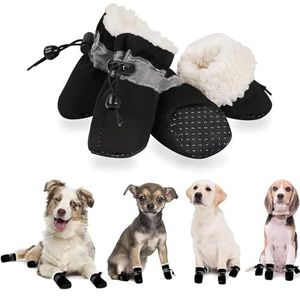 YAODHAOD Hondenschoenen, hondenlaarzen pootbeschermer, winter warme comfortabele zachte zolen hond slipbestendige sneakers met reflecterende riemen, voor kleine hond (maat 5: 5 x 4 cm (L*W), zwart)
