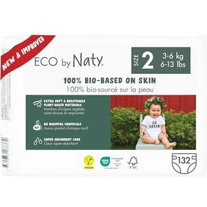Eco by Naty Baby Luiers - Plantaardige milieuvriendelijke luiers, zeer geschikt voor de gevoelige babyhuid en helpt doorlekken voorkomen (Maat 2, 132 Stuks)