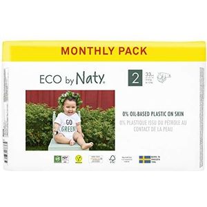 Eco by Naty Baby Luiers - Plantaardige milieuvriendelijke luiers, zeer geschikt voor de gevoelige babyhuid en helpt doorlekken voorkomen (Maat 2, 132 Stuks)