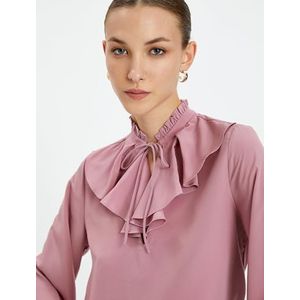 Koton Dames High Neck Ruffle Puff Sleeve Tie and Cut Out Detail Shirt Blouse, roze (284), 44