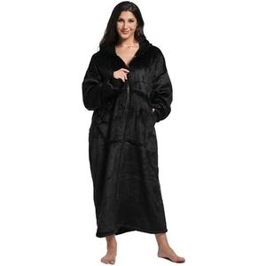 FUSSEDA Oversized draagbare deken-sweatshirt, super dikke warme sherpa fleece knuffeldeken, hoodie met zakken en mouwen, voor volwassenen en kinderen, zwart, Erwachsener