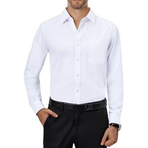 Alimens & Gentle Mens Dress Shirts 4-Way Stretch Long Sleeve Collared Casual Solid Wedding Dating Button Down Shirt White