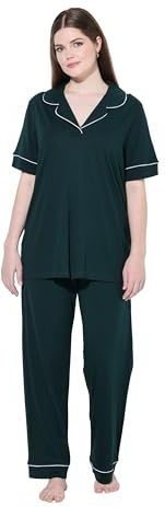 Ulla Popken - Pyjama - Nacht groen - Zierpaspeln - Reverskraag - Halbarm