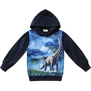 CM-Kid Sweatshirt, ronde hals, trui voor kinderen, B#Zwart - Dinosaurus, 3-4 jaar