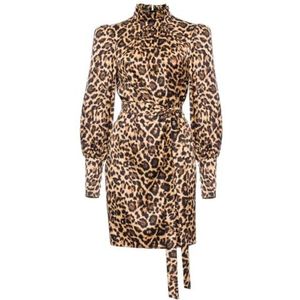 Swing Fashion Sabrina mini-jurk met lange mouwen met dierenmotief en luipaardpatroon, maat 40, Meerkleurig, 40