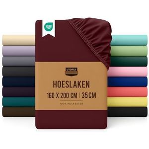 Utopia Bedding Hoeslaken, 35 cm Diepe, Eenvoudig onderhoud Zachte Geborstelde Microvezel Stof, Krimp en Vervaagt Bestendig (160 x 200 x 35 cm, Bordeauxrood)