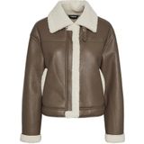 PIECES Pcjanelle Short Jacket W. Fur, Morel/Detail: berk, XL