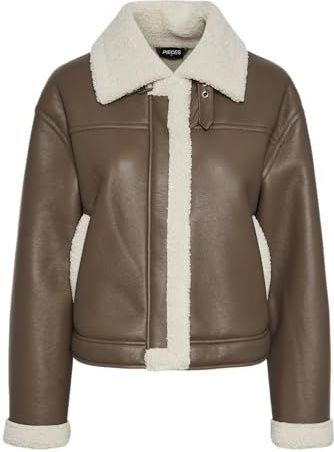 PIECES Pcjanelle Short Jacket W. Fur, Morel/Detail: berk, XL