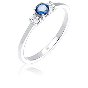 Elli Dames echte sieraden ring verlovingsring met zirkonia kristallen saffierblauw in 925 sterling zilver, 56 EU, Kristal, Saffier