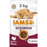 IAMS Gevoelige spijsvertering kattenvoer droog met kalkoen - droogvoer voor katten met gevoelige magen vanaf 1 jaar, 3 kg