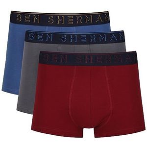 Ben Sherman Boxershorts voor heren in rood/grijs/blauw | Soft Touch katoenen boxershorts met elastische tailleband | comfortabel en ademend ondergoed - multipack van 3, Rood/Grijs/Blauw, L
