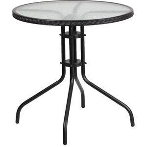 Flash Furniture 28 inch rond getemperd glas metalen tafel met rotan rand modern 28' Transparant en zwart rotan.