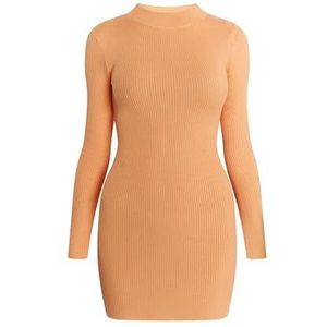 myMo Dames gebreide jurk Mini 12428574-MY010, oranje, S, oranje, S