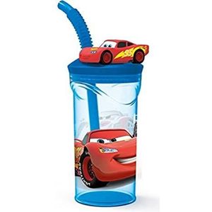 p:os 35871026 - Cars drinkbeker voor kinderen met geïntegreerd rietje, deksel en 3D figuur, drinkbeker met een inhoud van ongeveer 360 ml, ideaal voor koude dranken