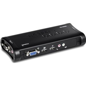 TRENDnet TK-409K 4-poorts USB KVM Switch en Kabel Kit met audio (beheer van 4 computers, USB Switch, Windows/Linux, Auto Scan, VGA/SVGA HDB, 15-pins)