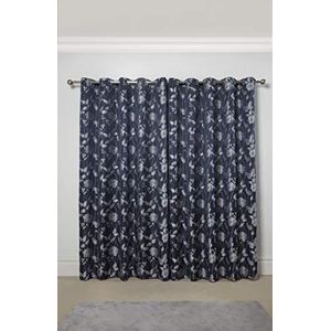 Emma Barclay Vlinder Meadow-Lined Oogje Jacquard Gordijnen in Navy-Breedte 90 x Drop 90 cm (228 x 228 cm), 100% Polyester, W