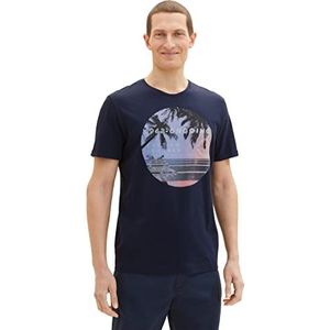 TOM TAILOR Heren T-shirt met print, 10668 - Sky Captain Blue, L