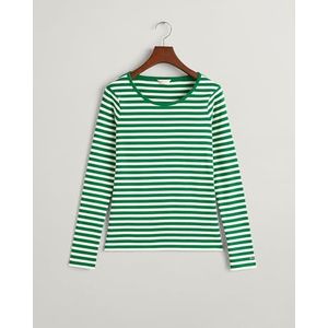 Slim gestreept geribbeld LS T-shirt, groen, M