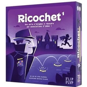 Flip Flap Ricochet - In de achtervolging van de graaf Courant - - Bordspel - Onderzoeks- en deductiespel - Ideeënvereniging - Solo of coöperatief spel - 30 puzzels - woordspel - raadsels - rebus
