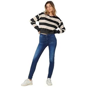 Noisy may Dames Nmzoe L/S O-Neck Crop Knit Noos Pullover, Zwart/Stripes: eggnog, L