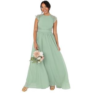 Maya Deluxe Maxi-jurk voor dames, met ronde hals, korte flutter mouwen, A-lijn, voor bruiloft, gasten, evenement, bal, gown jurk, Deep Sage, 52 NL
