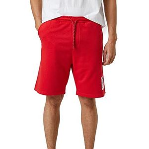 Koton Heren Basic Shorts met trekkoord, Slogan bedrukte zak, gedetailleerd, rood (401), S