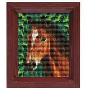 Pixel P31318 Mozaïek geschenkverpakking paard, pixelbeeld met frame, kinderlijk eenvoudig insteeksysteem, zonder strijken en lijmen, steentjes van bio-kunststof