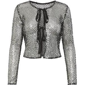 PIECES Dames Pcrissi LS omkeerbaar vest lange mouw blouse, zwart/detail: zwarte pailletten, XL, Zwart/Detail: Zwarte pailletten, XL