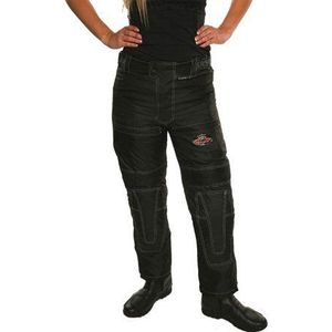 Australian Bikers Gear Jazz Black CE Armoured Vented Ladies Cordura waterdichte broek (W28 L32) - W28 L32, zwart