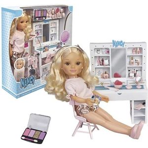 Nancy - Een dag van schoonheid, krullend haar pop met een make-up make-uptafel en kapsels, set met accessoires en stickers om te decoreren, aanbevolen vanaf 3 jaar, FAMOSA (700015787)