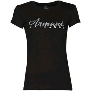 Armani Exchange Dames T-shirt met korte mouwen en klassieke scriptlogo en ronde hals, Zwart, XL