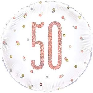 Unique Party 84904 Verpakte Nummer Rond Mylar Ballon-18 | Glitter Rosegold | 1 Stk, Roségoud, Leeftijd 50