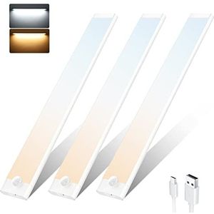 Bewegingsmelderlamp voor binnen, 72 leds, 3 stuks, 2000 mAh, oplaadbaar, magnetisch, 3 modi, 2 kleuren, verstelbaar, led, keuken, onderkast, nachtlampje voor kasten, trap, keuken