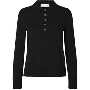 Selected - Thea - Lange Mouw Poloshirt - Gebreide Trui - Regular Fit - 100% Merinowol
