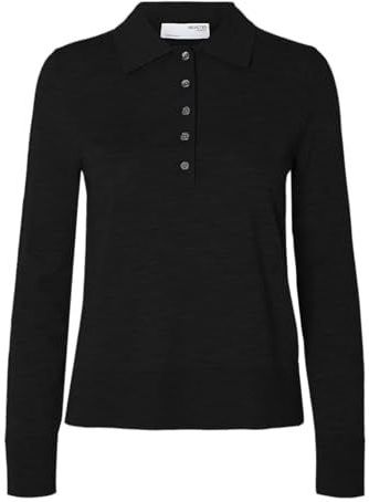 Selected - Thea - Lange Mouw Poloshirt - Gebreide Trui - Regular Fit - 100% Merinowol
