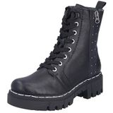 Rieker - Veterlaarsjes - Zwart - Imitatieleder - Middelhoge Hak