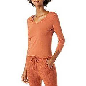 Amazon Essentials Women's T-shirt met driekwartmouwen en V-hals in klassieke pasvorm (verkrijgbaar in grote maten), Karamel, L