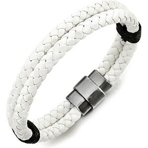 COOLSTEELANDBEYOND Twee rijen armband van gevlochten bruin leer voor dames en heren – echt leer – wikkelarmband – magneetsluiting, One Size, Metaal, niet van toepassing