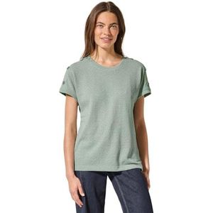 T-shirt met gestreepte crêpe button, Matcha Green, L