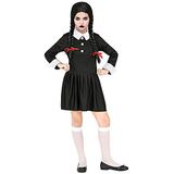Widmann - Kinderkostuum Dark Girl, jurk, zwart-wit, voor meisjes, psycho, gothic, horror, griezel, kostuum, verkleding, themafeest, carnaval, Halloween