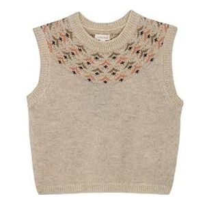 GOCCO Gebreid vest voor meisjes, zandkleuren, jacquard, Griekse stijl, ronde hals, elegante stijl, veelzijdige kinderkleding, exclusief design, 5 tot 6 jaar, Meerkleurig, 5-6 Jaren