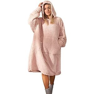 Brentfords Extra lange teddyfleece deken hoodie oversized draagbare gooi lange mouwen zacht gigantisch draagbaar sweatshirt, één maat