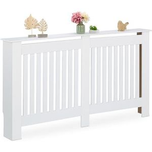Relaxdays radiatorombouw landelijk, HBD: 83x152x19 cm, voor oude radiatoren, radiotorbekleding met plank, mdf, wit