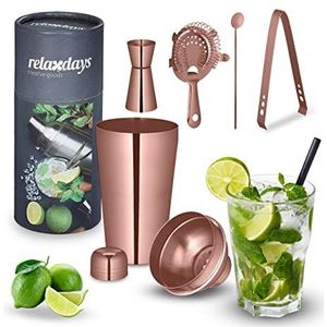 Relaxdays cocktail set - 5-delig - barmaatje - shaker - 500 ml - strainer - roerstaaf- rvs - bronzen