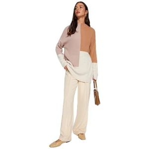 Trendyol Bruine Gebreide Trui Met Hoge Hals En Kleurblokken Tctaw22Ak0054